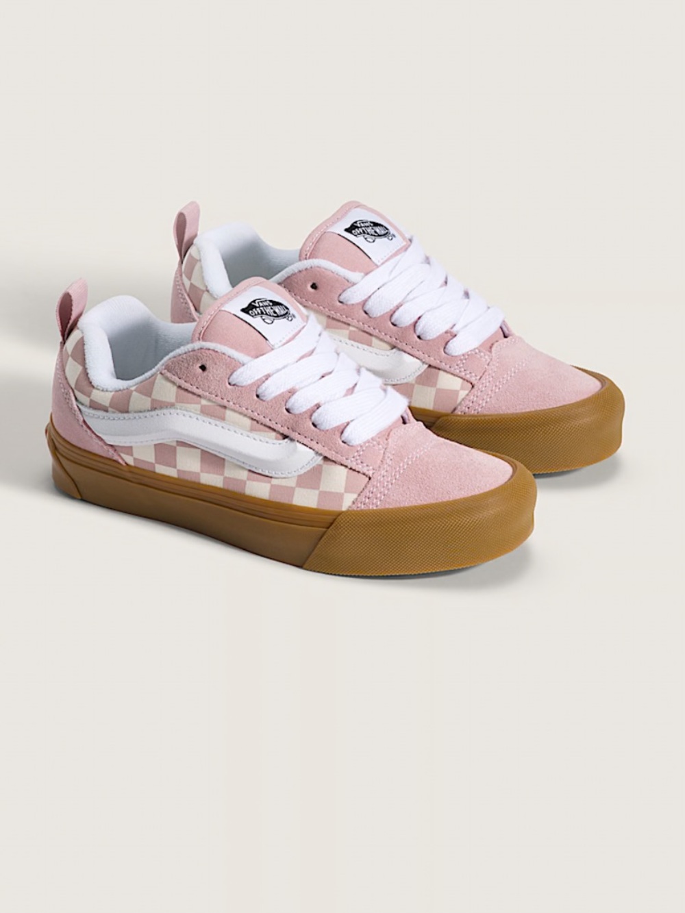 Back to school….Vans Kids Pink Checkerboard Low-Top Sneakers with Gum Sole
